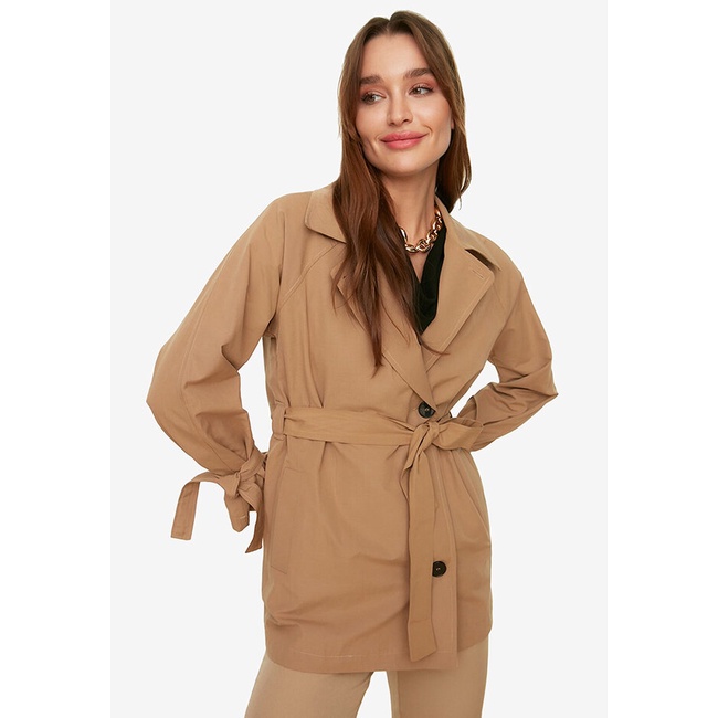 Jaket Trendyol Original Wanita Parka 2 pockets Ori Trendi Wide Cut Oversized Tie Detailed Trench Coa