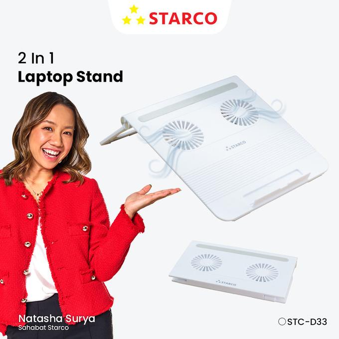 SALE Starco 2 in 1 Foldable Laptop Stand Double Cooling Fan Meja Laptop