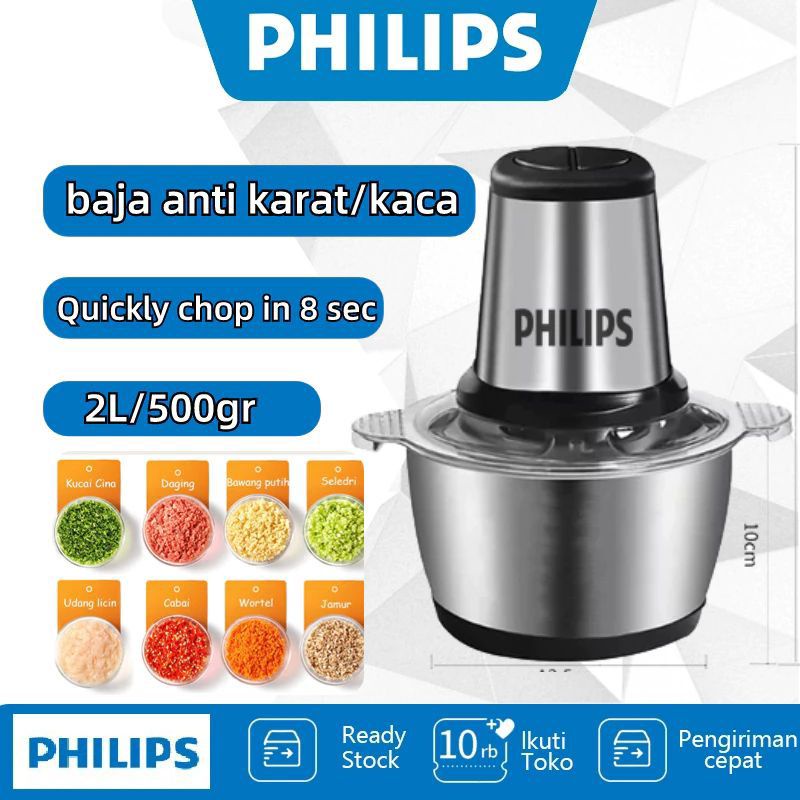 BUILDQUALITY (UPK) BLENDER /COPER PENGGILING DAGING PORTABEL PHILIPS KAPASITAS 2L STANLESS ANTI