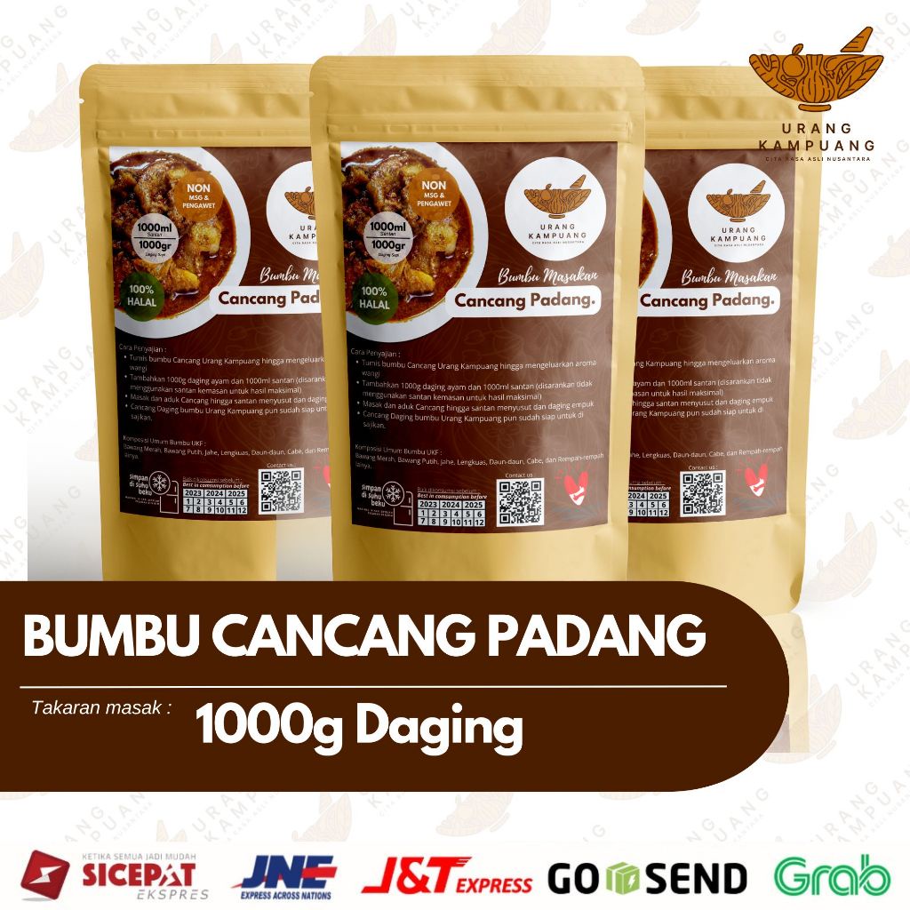 

Bumbu Cancang Daging Padang 1 Kg Daging Non MSG dan Pengawet Urang Kampuang Food