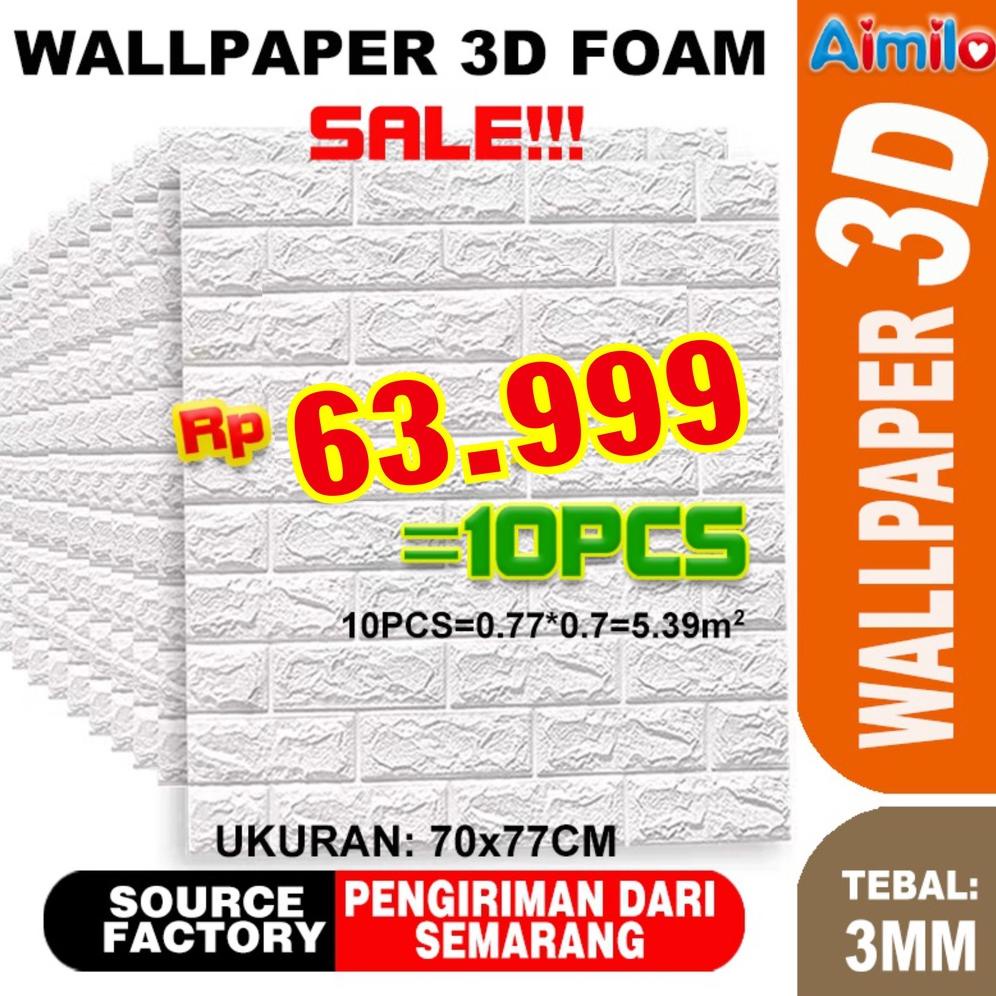 Aimilo PALING MURAH  Wallpaper Dinding FOAM Timbul 3D Bata Putih CLASSIC BRICK 70 x 77 cm best selle
