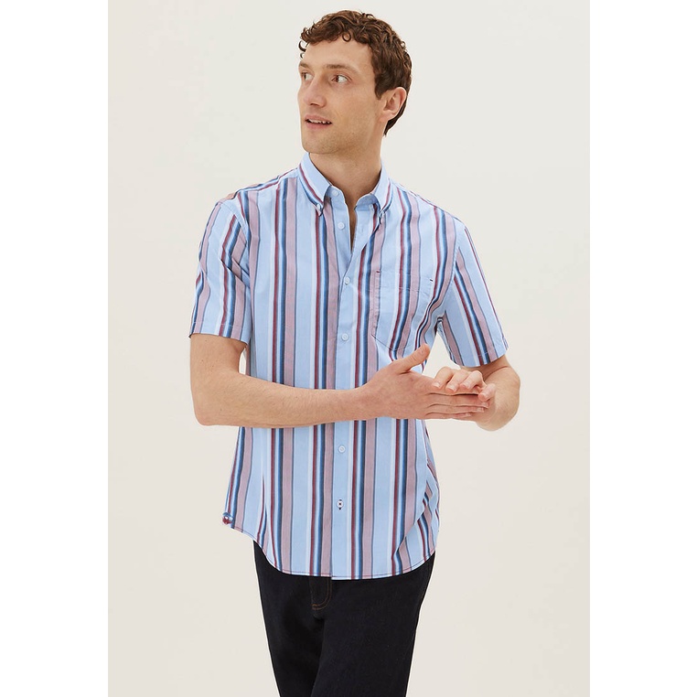 Kemeja Marks & Spencer Original Pria Pakaian Kombinasi warna merah dan biru Bermerk Berkualitas Pure