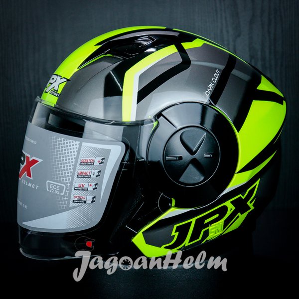 Helm Half Face Jpx X 735 R 01 Fluo Yellow Double Visor