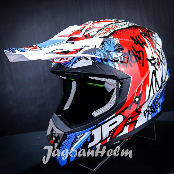 Jpx Helm Cross Fox1- X6 -Pearl White Blue- Jpx Motocross Trail-