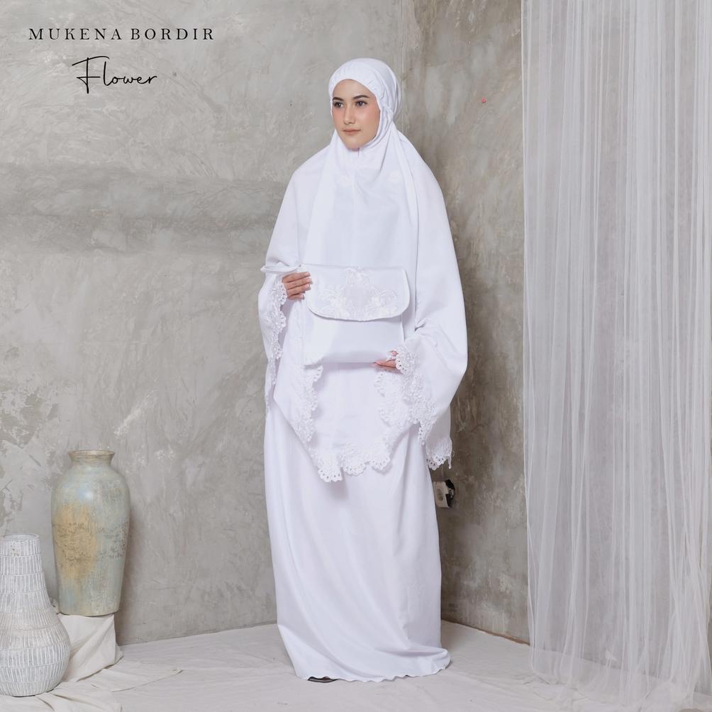 Special Mukena Dewasa Putih Polos Renda Bordir Katun Mikro