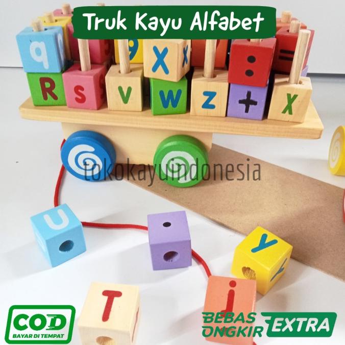 Truk Kayu Alfabet Mainan Mobil-mobilan Anak Murah Toko Kayu Indonesia (Promo Menarik)