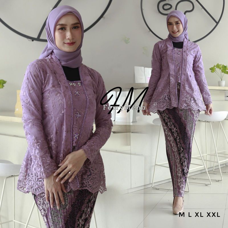 BAJU KEBAYA BRUKAT WISUDA UNGU PURPLE JUMBO LD 130