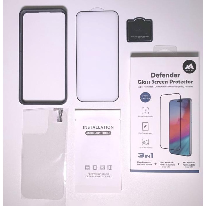 ram 3in1 Tempered Glass iPhone 14 Pro Max Plus - Mourr Anti Gores Promax