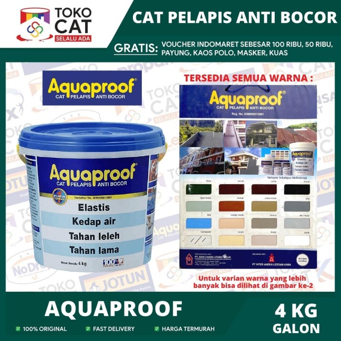 Aquaproof Aqua Proof Cat Anti Bocor Waterproofing Warna Standar Ukuran 4 Kg Galon // Cat Pelapis Ant