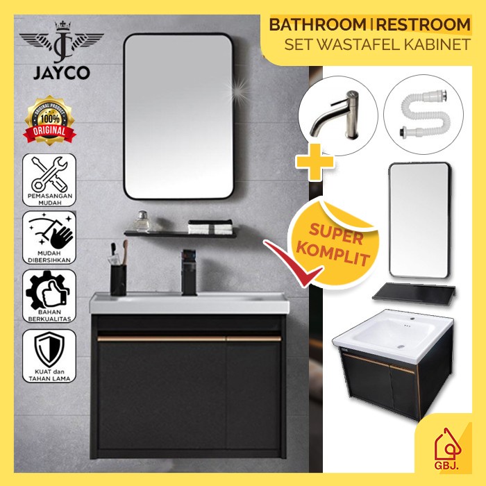 Jual Wastafel Kabinet Jayco + Cermin + Rak + Keran Black Gold / Basin
