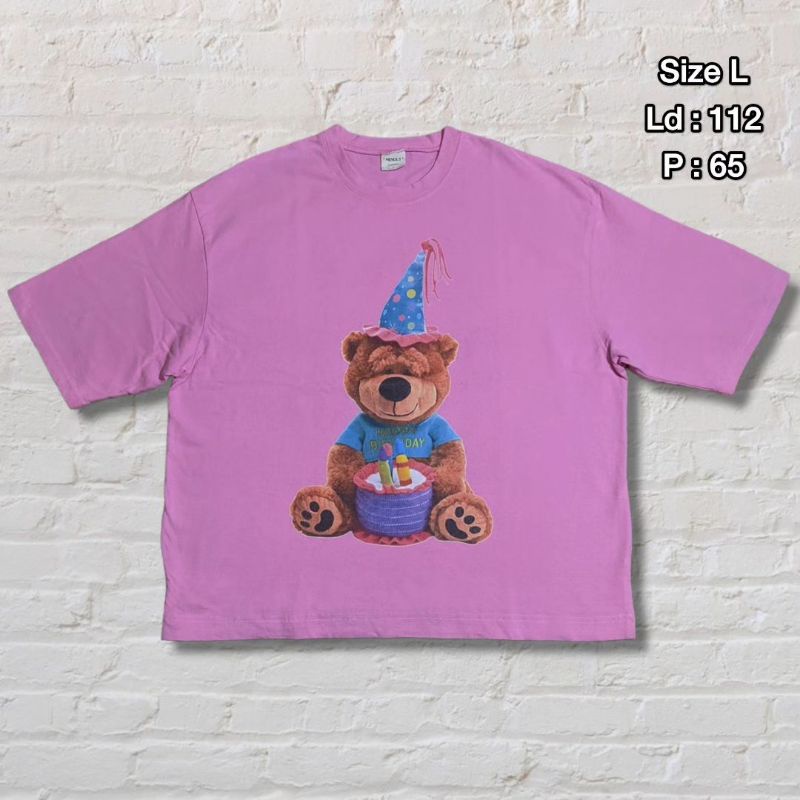 Kaos T-shirt Mendl's Oversize Teddy Bear Pink    Second Preloved
