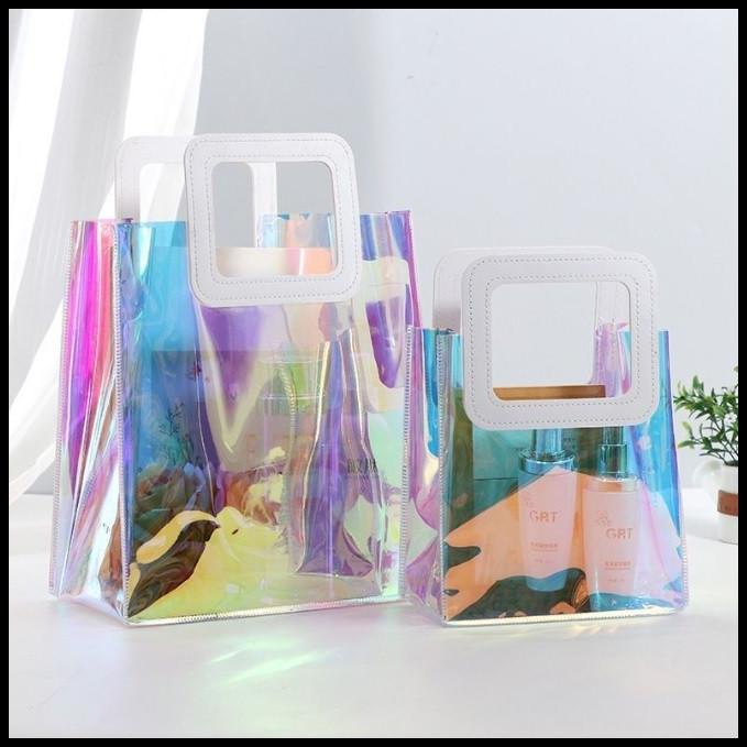 

TERMURAH 2 PCS TAS MIKA PVC UKURAN MEDIUM - WARNA HOLOGRAM UK 18X10X19 CM !