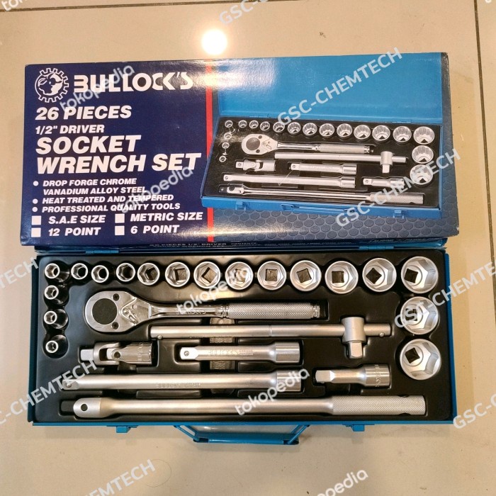 ✅Baru Bullock Socket Wrench Set Mm 8-32Mm 6Pt Metrich 1/2 Dr 26Pcs Berkualitas