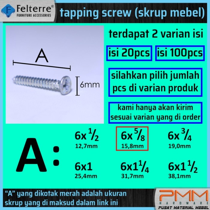Termantab] 6 x 5/8 in=20 MOONLION/ FELTERRE TAPING SCREW SKRUP SEKRUP ALUMINIUM