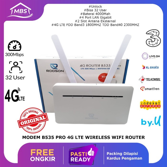 Router B535 PRO+ 4G LTE 300Mbps Unlock FREE Antena Baterai 4000mAh