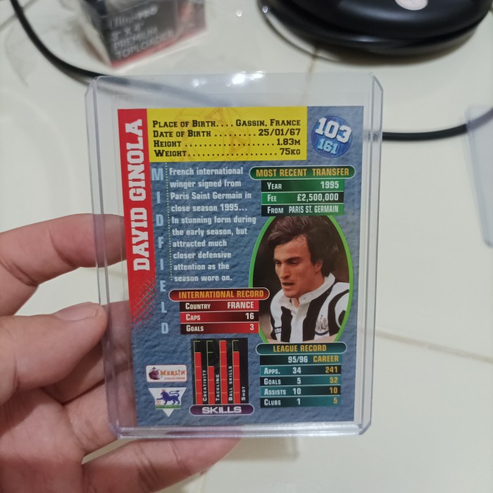 kartu bola merlin 1996 david ginola newcastle legend super rare rerekeke85