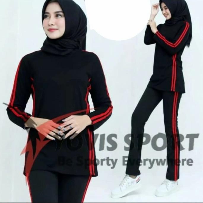 Setelan Baju Senam Panjang Muslimah Olahraga Zumba Aerobick Wanita