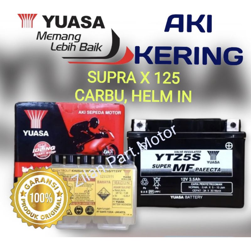 Aki kering yuasa for honda SUPRA X 125 CARBU, HELM IN. 100% original type ytz5s