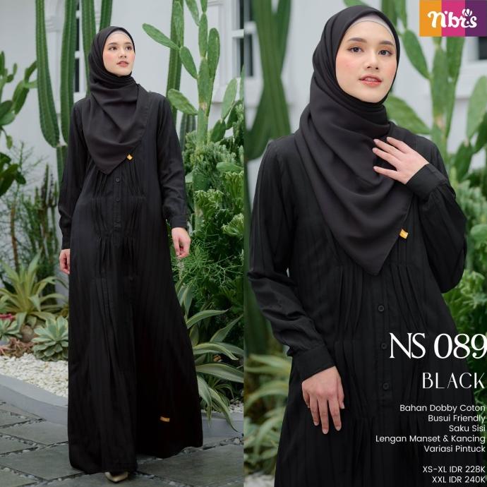 Gamis Nibras NS 89 Warna Black Hitam Polos Baju Haji Umroh Branded Ori