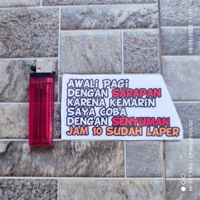 

Terlaris - Stiker Kata Quote Lucu Awali Pagi Dengan Sarapan Humor Vinyl Motor Cut