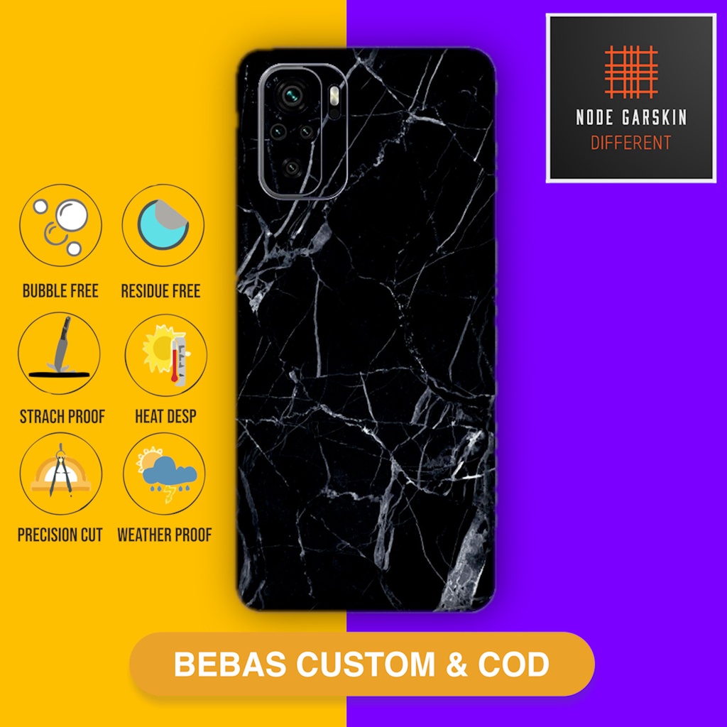 Garskin Skin Redmi Note 10 Fullbody Atau Backonly black marble  - Vinyl Protector
