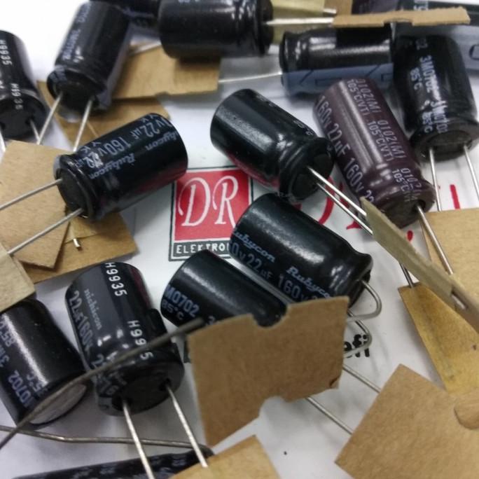 Baru Elco Capasitor Kapasitor Rubycon 22uf 160v 22 mf mikro 160v 160 volt dre3 dijamin