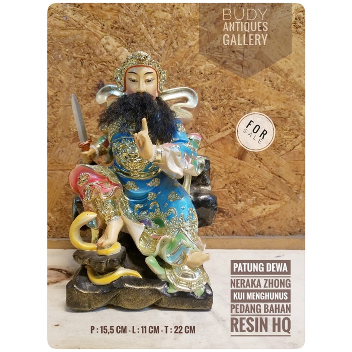 Patung Dewa Neraka Zhong Kui Menghunus Pedang Bahan Resin HQ