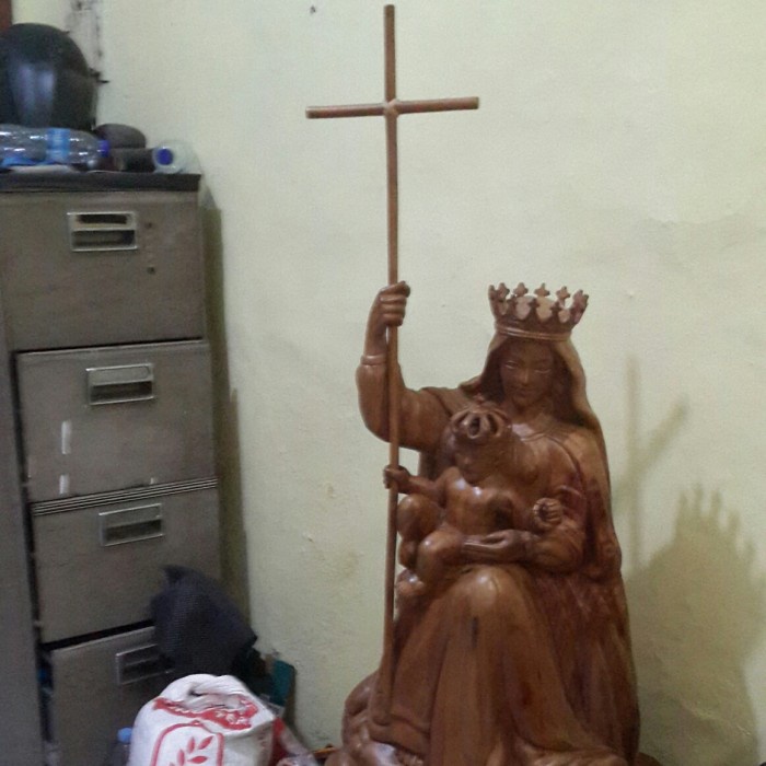 Patung Kayu Jati Bunda Maria salip
