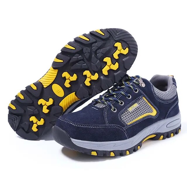 Sepatu Safety Shoes Sport Biru Navy Denim Stylish Keamanan Ujung Besi Sol Anti Paku untuk Pria dan W