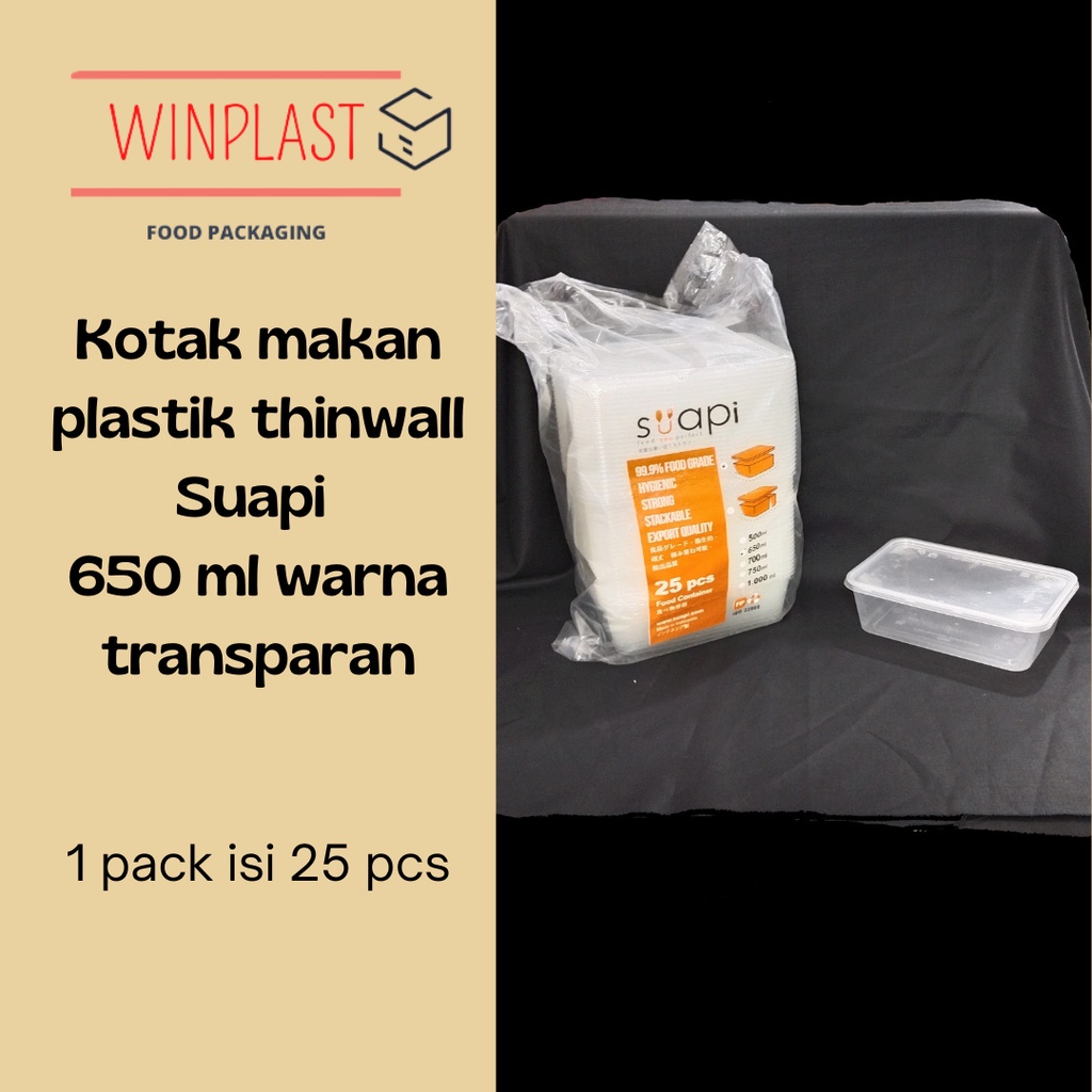 Kotak makan plastik / thinwall Suapi PP 650 ml warna transparan 1 pack isi 25 pcs