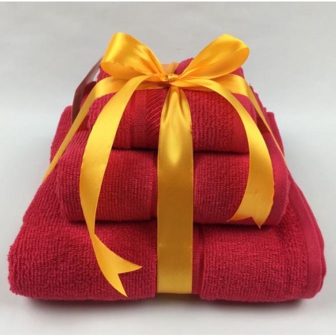 HANDUK MERAH PUTIH TERRY PALMER 1 SET [3 PCS] - SPORT / TRAVEL / BATH INDAHNABILASTORE
