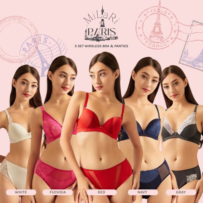 MILARI MILARI IN PARIS, 5SET BRA TANPA KAWAT /LYCRA & PANTIES