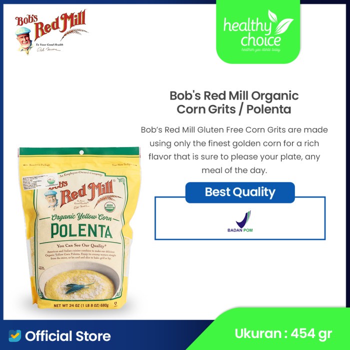 

Baru!! b's Red Mill Organic Corn Grits / Polenta 680 gr