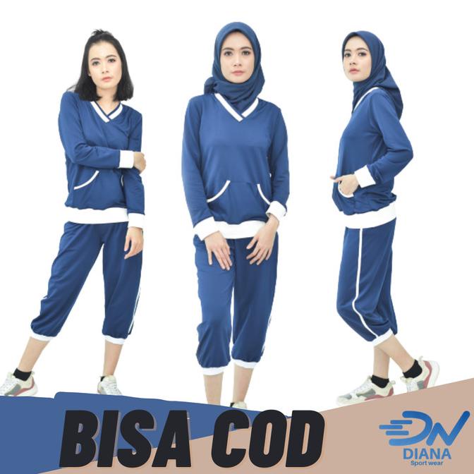 Setelan baju senam muslimah wanita jumbo baju senam panjang dan celana