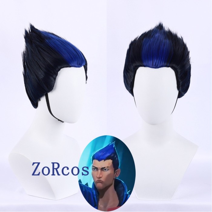 Misscoo Game Valorant Yoru Cosplay Wig Pendek Biru Tua Cosplay Wig