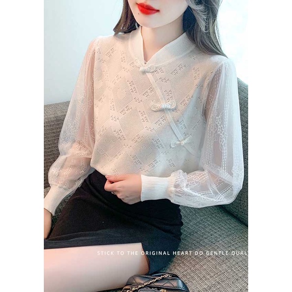 Blouse Wanita Korea T7937/Atasan Cheongsam Lengan Panjang/Atasan Knit