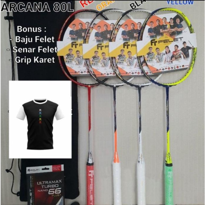 Raket Badminton Felet Arcana 80 L / Felet Arcana 80L Komplit Original Terpopuler