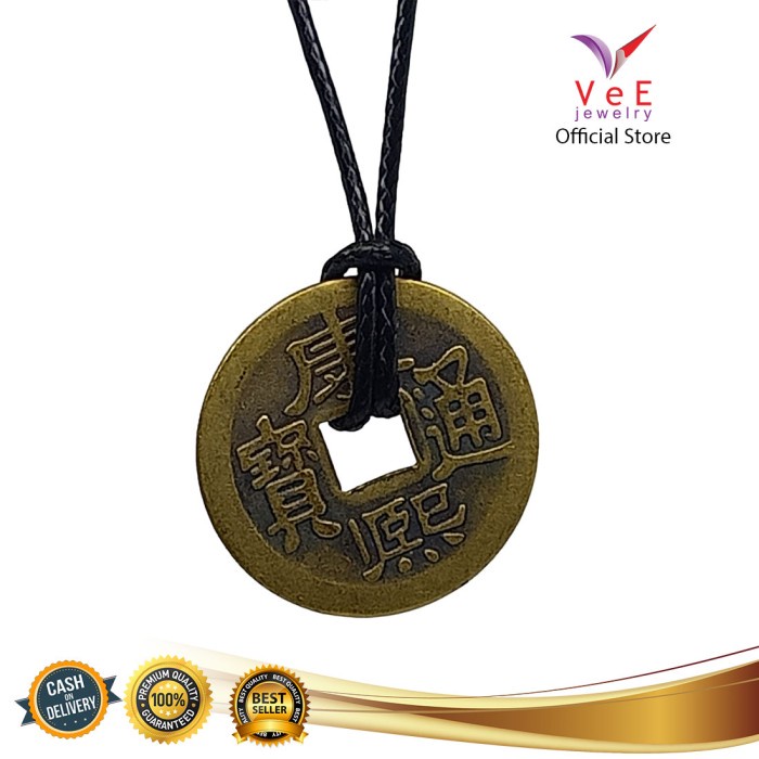 Mei Kalung Tali Benang Tridatu Asli Bali Liontin Uang Koin Kuno- Feng Shui