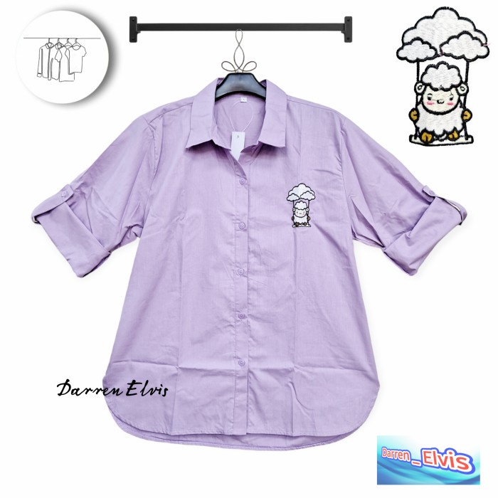 Kemeja Wanita Import / Warna Lilac Bordir Sheep