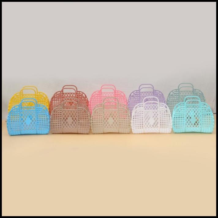 

DISKON TAS KERANJANG HAMPERS TAS JIINJING PLASTIK HOLLOW JELLY KADO SORVENIR