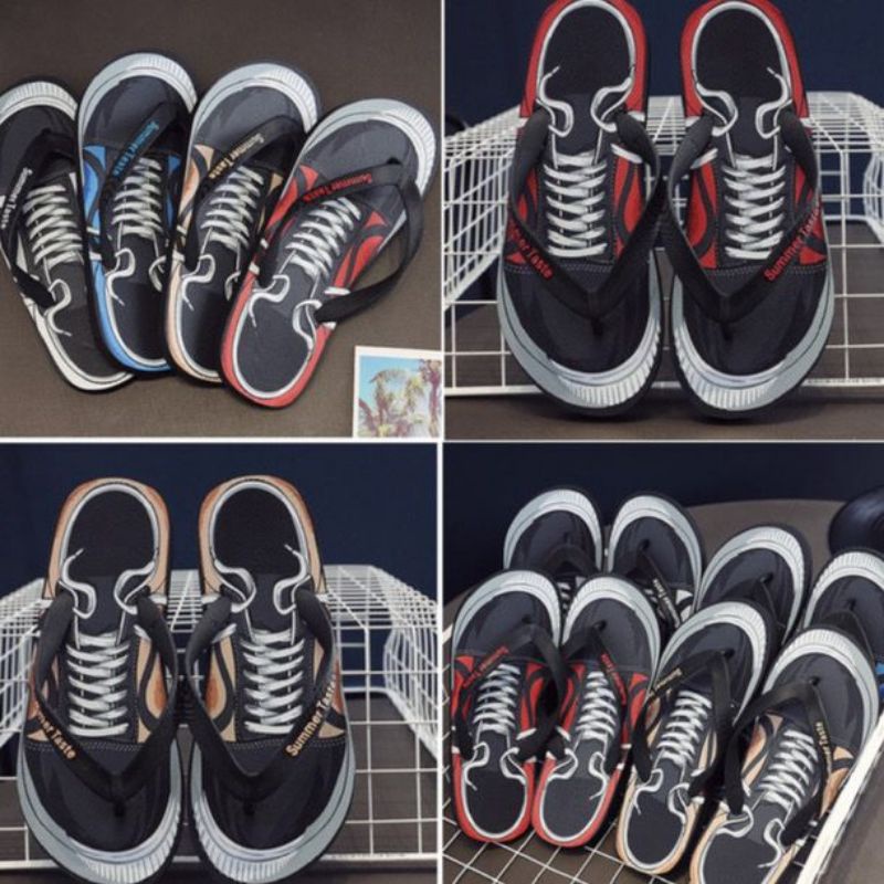 Sandal Jepit Spon Pria Motif Tali Sepatu