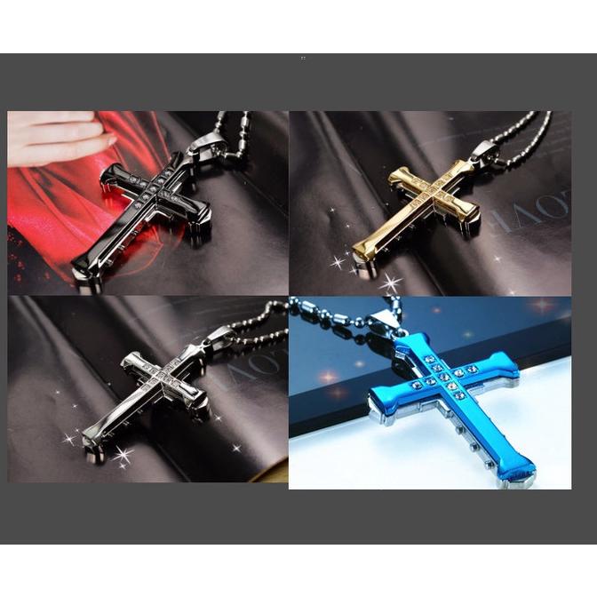 Kalung Salib Keren Diamond Titanium Pria Wanita Stainless Silver Emas Doa Kristen Katolik Viral 