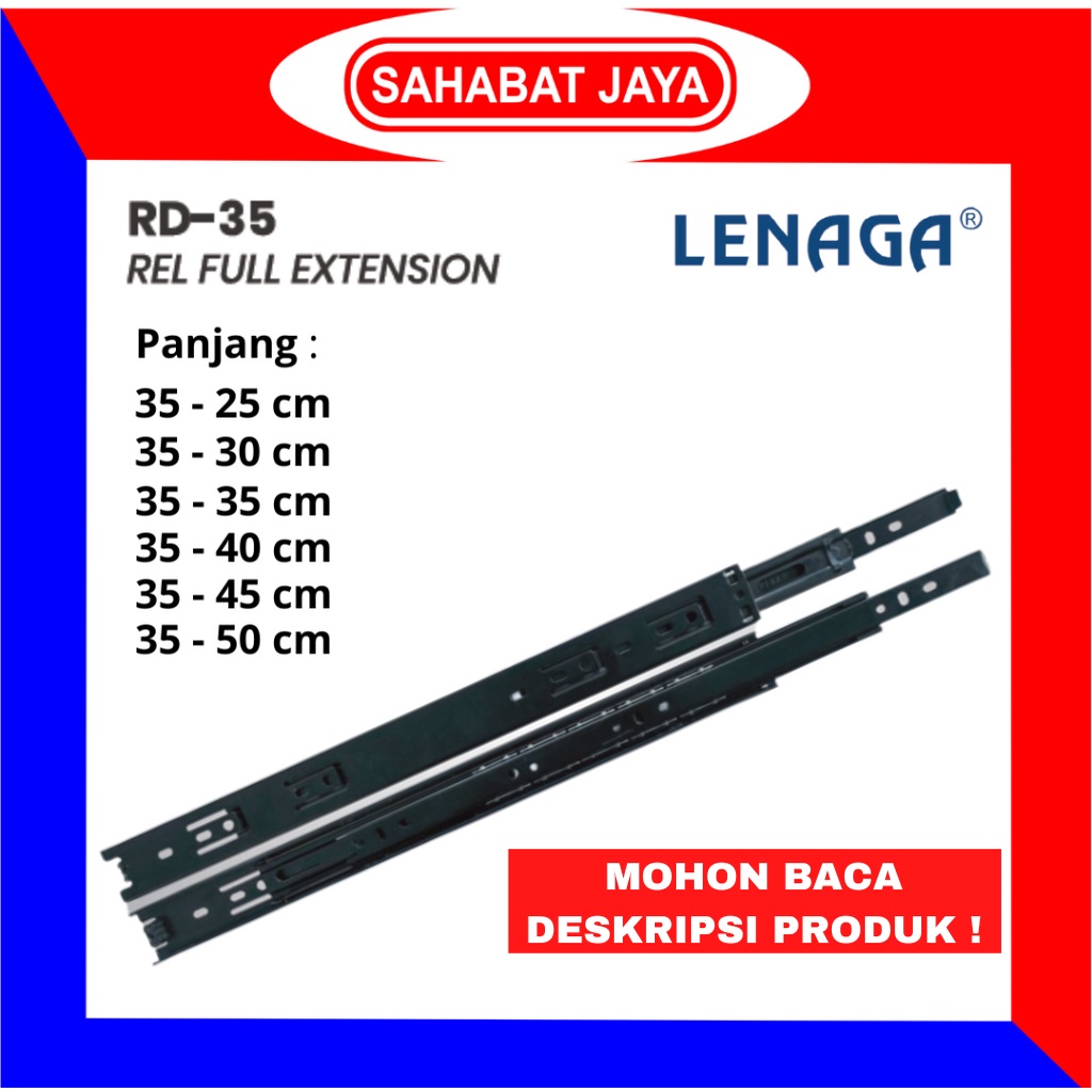 Rel Laci Hitam 2x Double Tarik Full Extension Huben Lenaga RD 35mm 25 30 35 40 45 50 cm