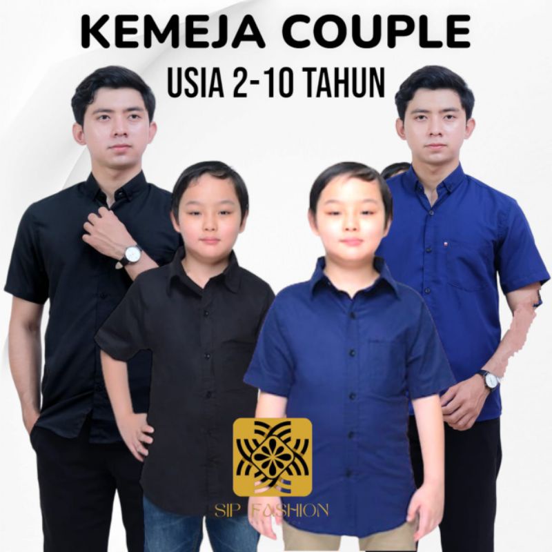 (COUPLE) Kemeja Couple Ayah Dan Anak Kemeja Pasangan Polos Keren Hitam Denim Slim Kemeja Formal Lucu