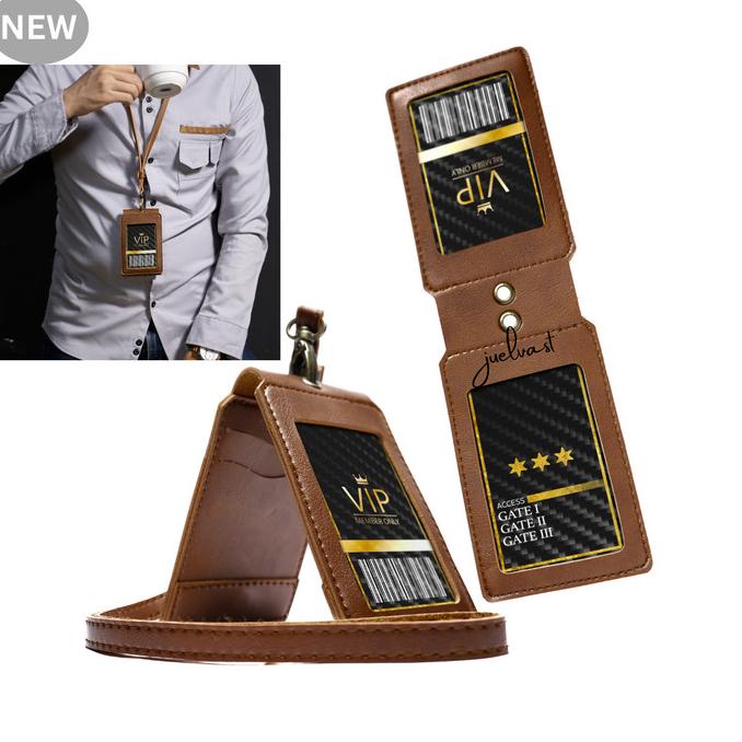 

NEW - ID Card Holder & Lanyard Kulit PU Leather - Magnet Multifungsi -