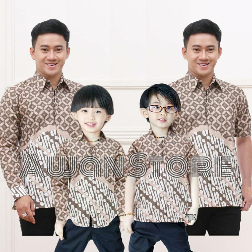 Best Seller TERBARU Couple sweet | Batik Kawung Coklat Mocca | couple batik ayah dan Batik anak cowo