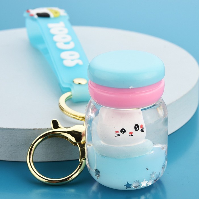 Gantungan kunci kucing lucu bubble tea milk cup
