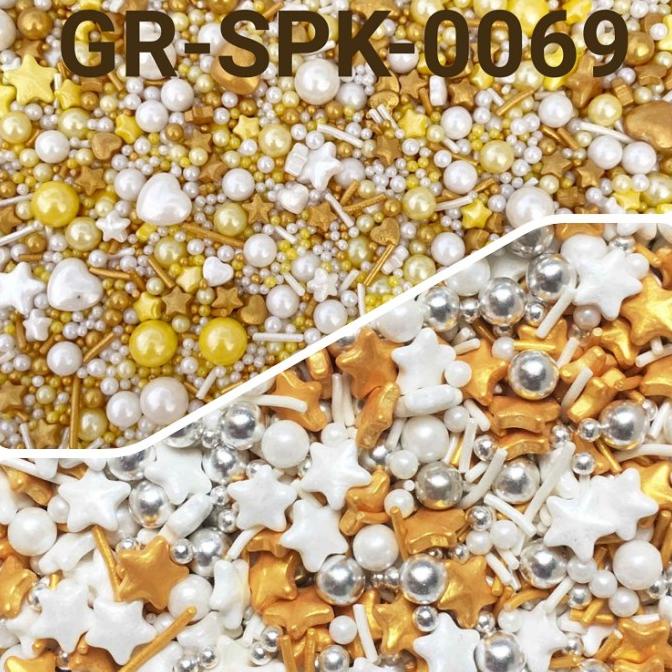 

Baru SPK-0069 Sprinkles sprinkle sprinkel 1kg mutiara bintang putih emas