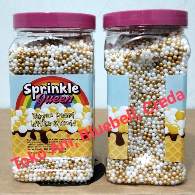

Laris Sprinkle Sugar Pearl White and Gold 4mm, Botol 500gr