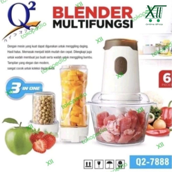 Q2~7888 Food Blender Chopper Processor Multifungsi 3 In 1